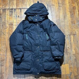 Northwoods Parka Jacket Women's Large Black Long Sleeve Hooded Pocket Snap Front